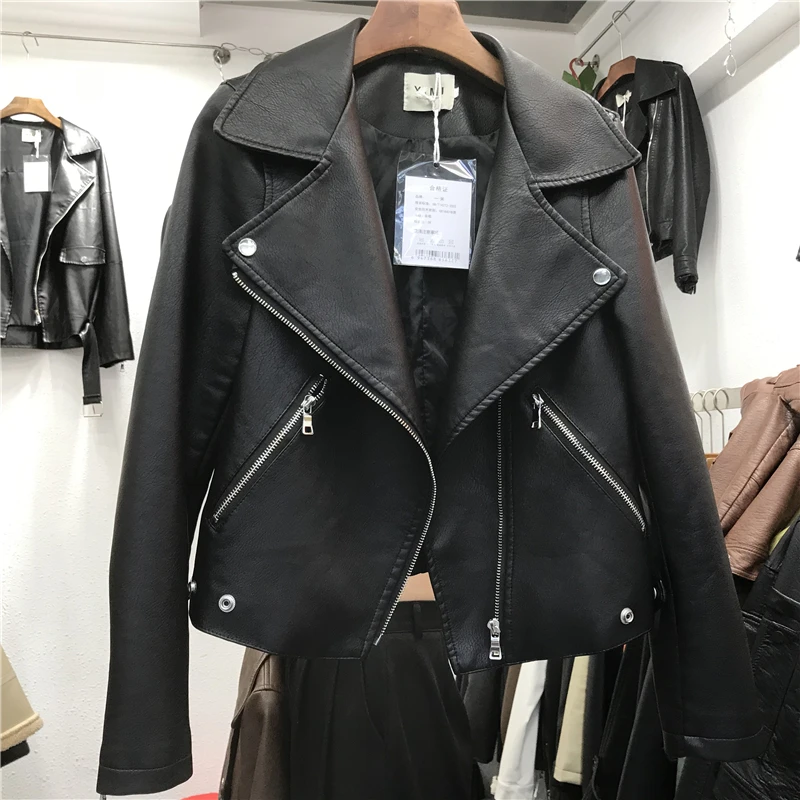 2022 Autumn Fashion Women Slim Short Faux PU Leather Jacket Streetwear Zipper Motorcycle Leather Jacket Female Jaqueta De Couro enlarge