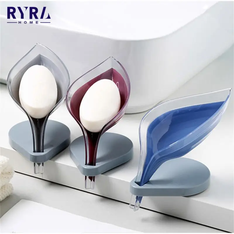 

New Creative Leaf Shape Soap Box With Space Aluminum Tube Design Stable Chassis Soap Holder Bathroom Kitchen Accessories 2022