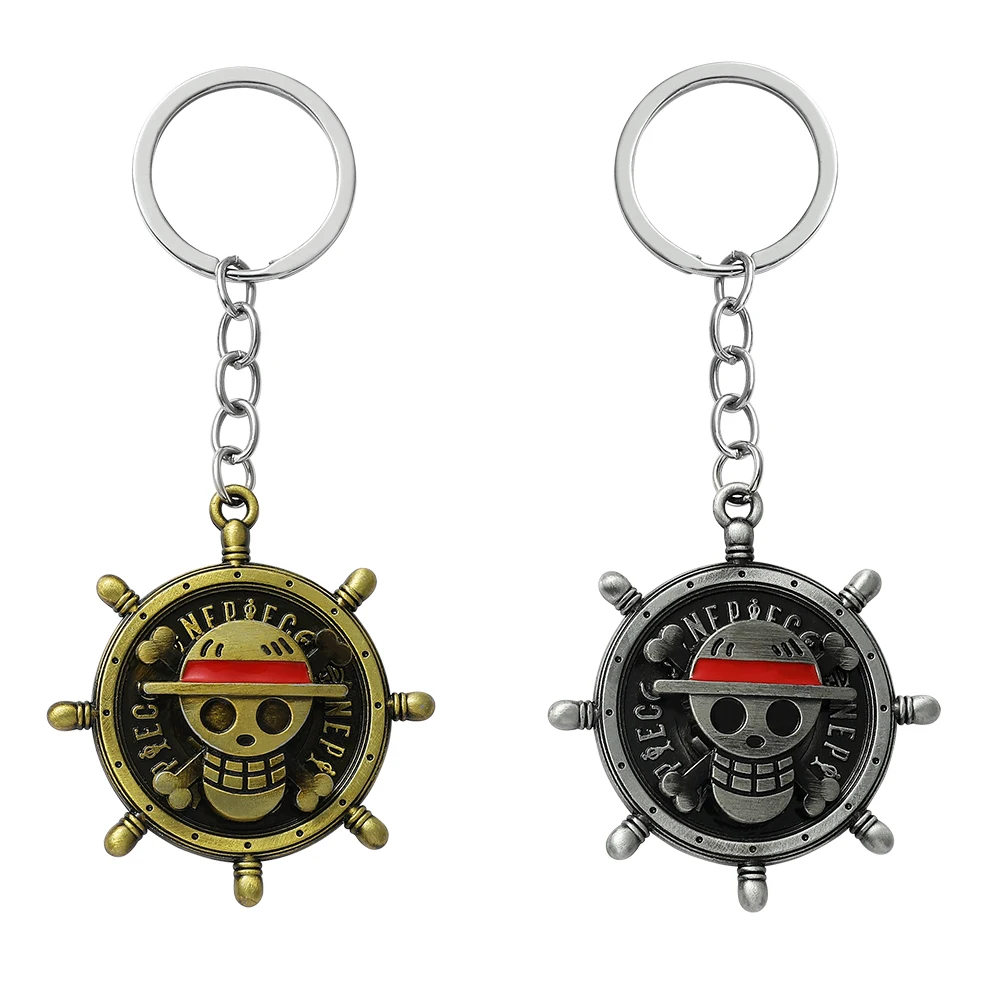 

One Piece Monkey D. Luffy Pirate Skull Rudder Keychain Metal Key Ring Rotatable Pendant Llavero for Kids Gift Anime Accessories