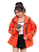 2022 spring new fashion letter print hooded jacket women mid length sun protection clothing slim ins korean style coat n1535