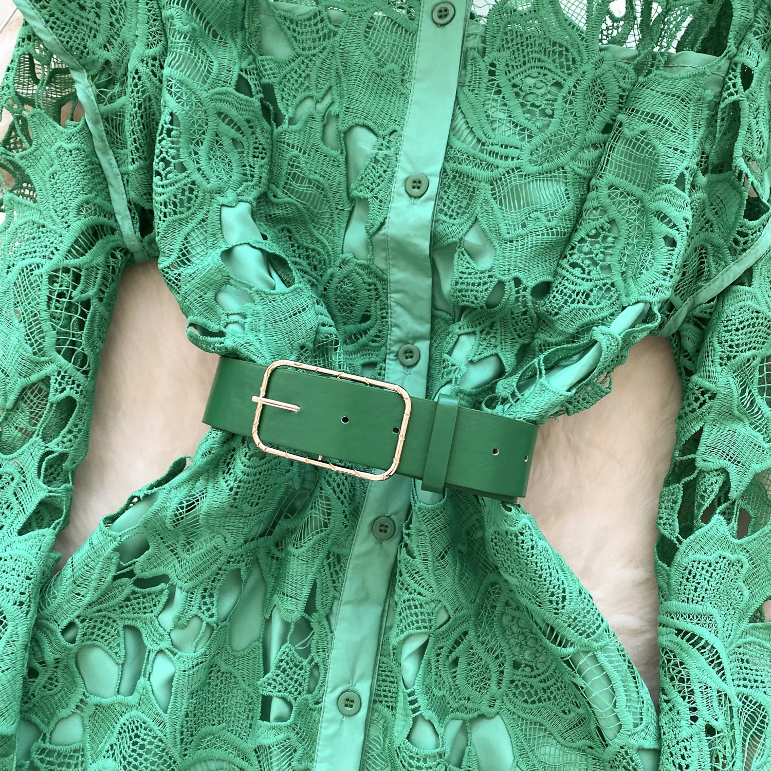 ALPHALMODA воротник-стойка длинные рукава женское платье цветок с полым крючком