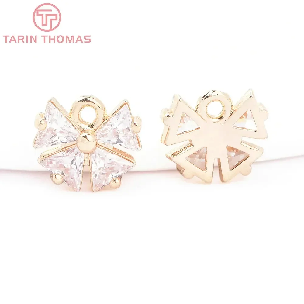 (8126) 10 шт. 10x9 мм 24-каратное золото латунь с цирконом подвески в форме банта высокое