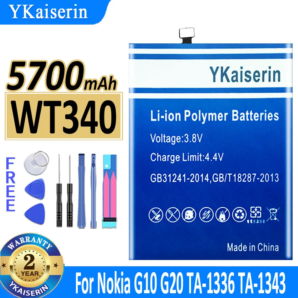 

Аккумулятор ykaisсеребрин 5700 мАч WT340 для Nokia G10 G20 TA-1336 TA-1343 TA-1347 TA-1372 TA-1365