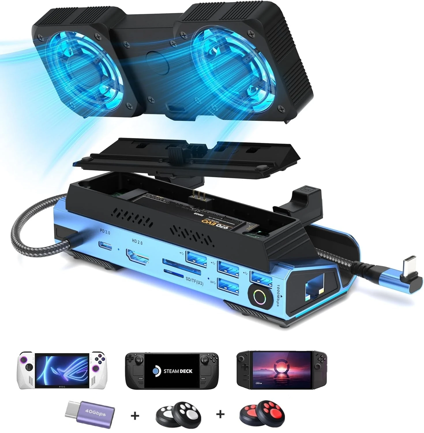 Док-станция 13 в 1 для Steam Deck OLED двойной вентилятор охлаждения корпус M.2 NVMe 4K при 60 Гц