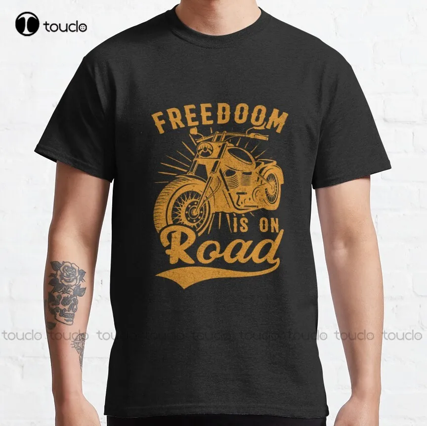 

Freedom Is On Road Classic T-Shirt Sexy Shirts High Quality Cute Elegant Lovely Kawaii Cartoon Sweet Harajuku Cotton T-Shirt
