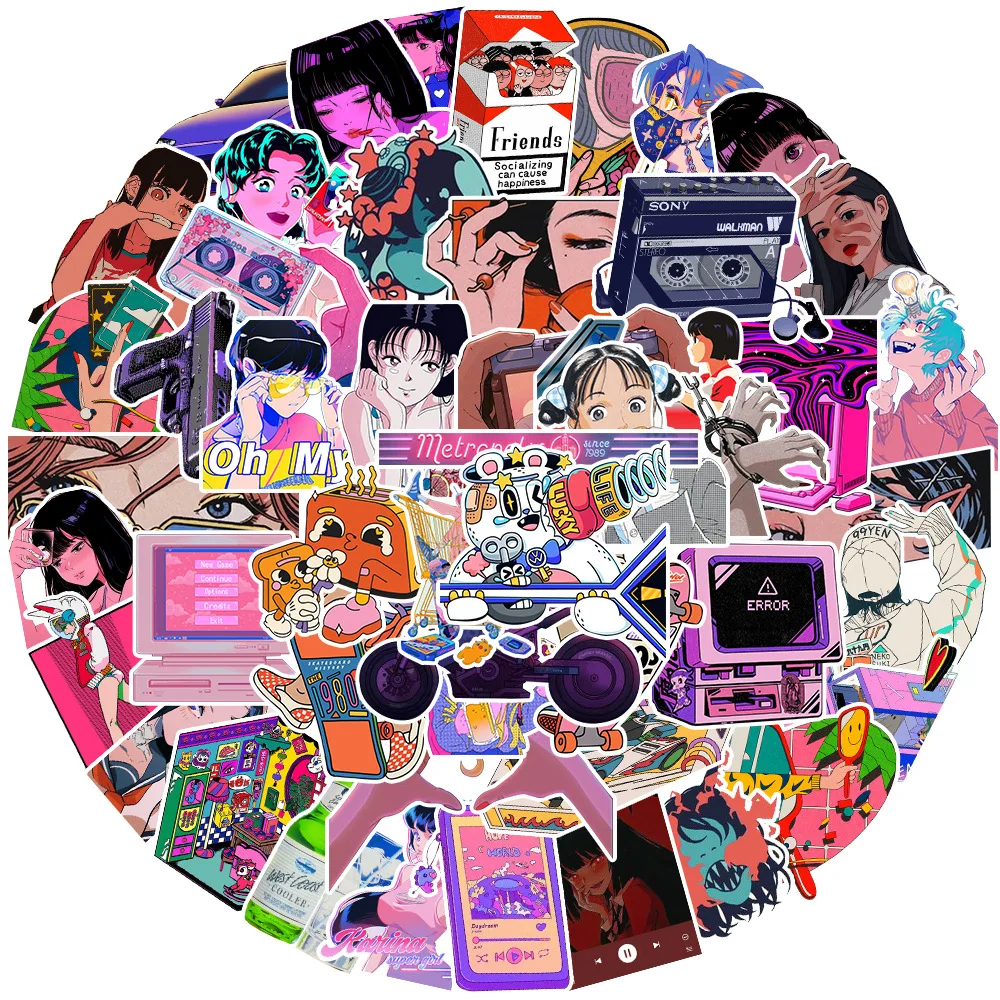 

50Pcs City Cool Cartoon Girl Stickers Graffiti Helmet Notebook DIY Skateboard Fridge Guitar Ornament Stationery Waterproof