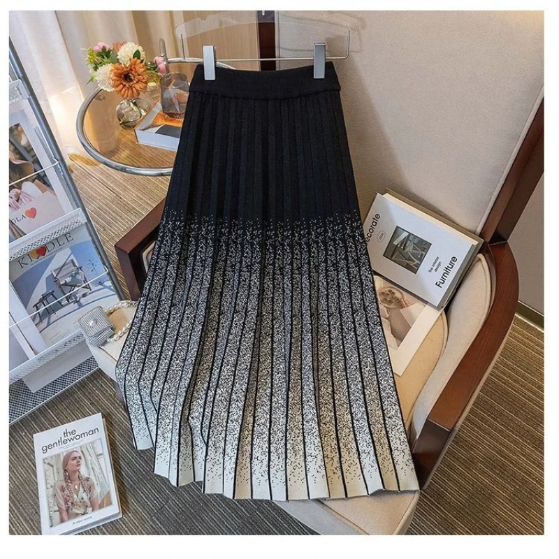 Женская вязаная плиссированная юбка с высокой талией