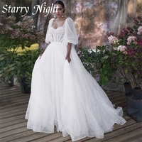 elegant a line sweetheart bridal dress puff sleeves backless bridal gown court train dress for bride 2022 vestidos para mujer