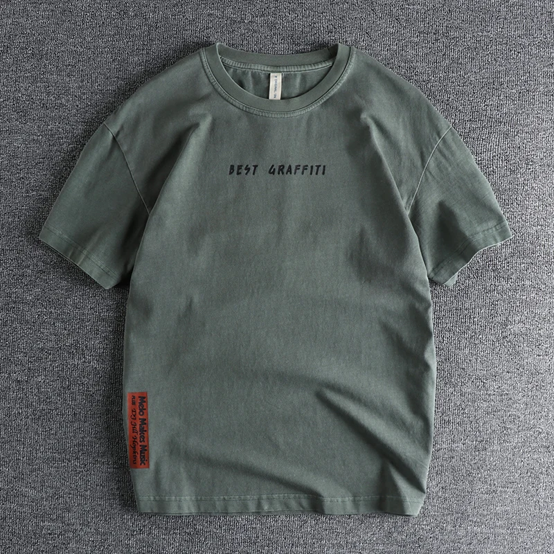 

Heavy-wash American Retro Trend Short-sleeved T-shirt Men's Letter Printing Loose All-match Youth Half-sleeve Top Large Size