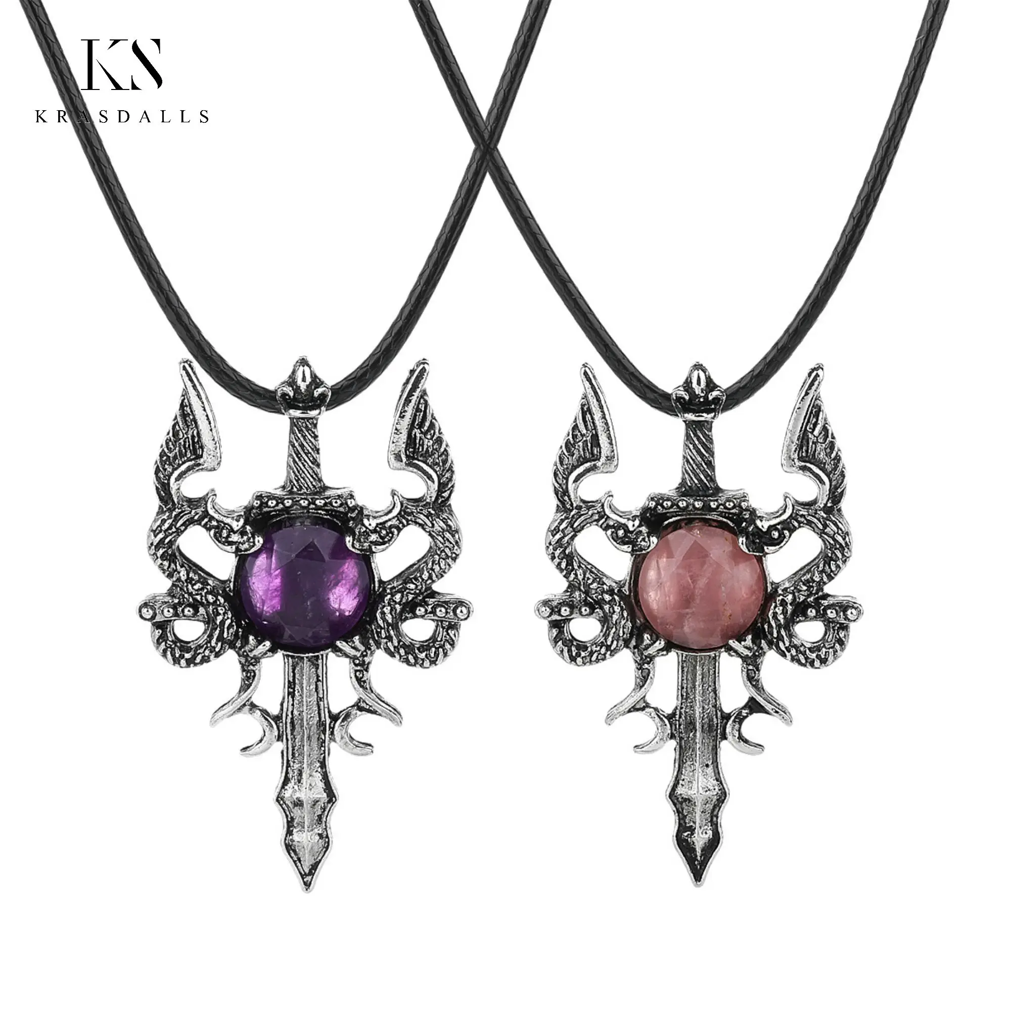 

Unique Design Pendant Unisex Jewelry , Natural Stone Bead Flying Dragon Sword Charm for Making Gift