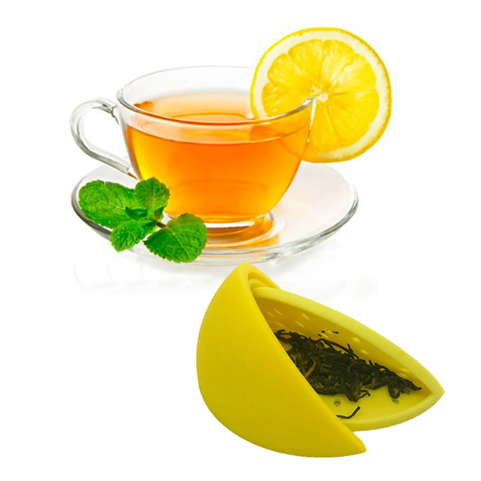 

Silicone Loose Tea Steeper Silicone Fruit Shape Cute Tea Bag Funny Loose Leaf Tea Steeper With Stainless Steel Hook Lemon-shaped