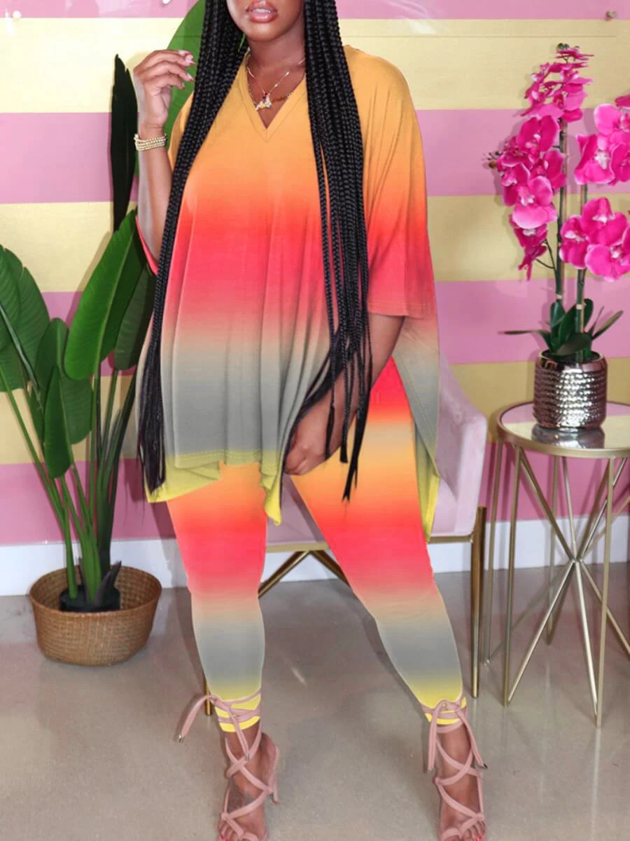 LW Большие размеры Комплекты из двух предметов с v-образным вырезом и градиентом