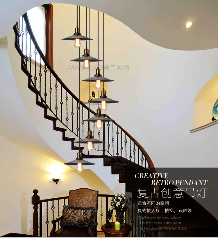 

Вращающаяся лестница, подвесные лампы в стиле ретро, промышленная ветровая лампа для лестницы, длинная Подвесная лампа для ресторана, бара, ...
