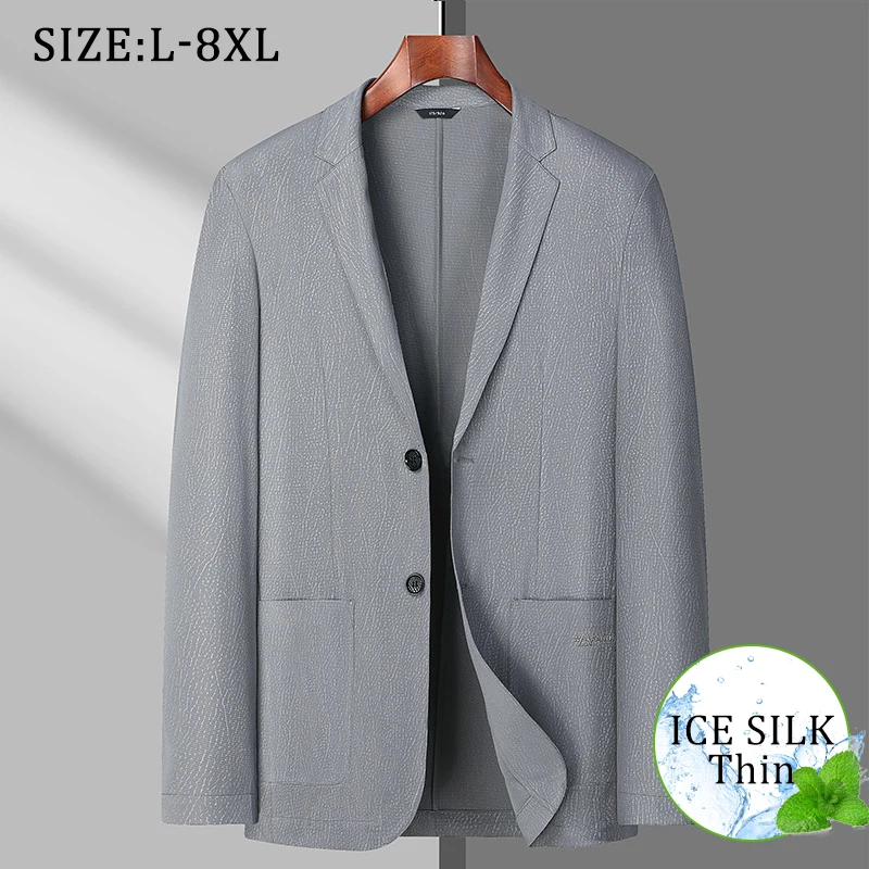 

Plus Size 7XL 8XL Summer Thin Men's Casual Blazers Fashion Elastic Loose Breathable Male Brand Clothing Business Suit Jacket