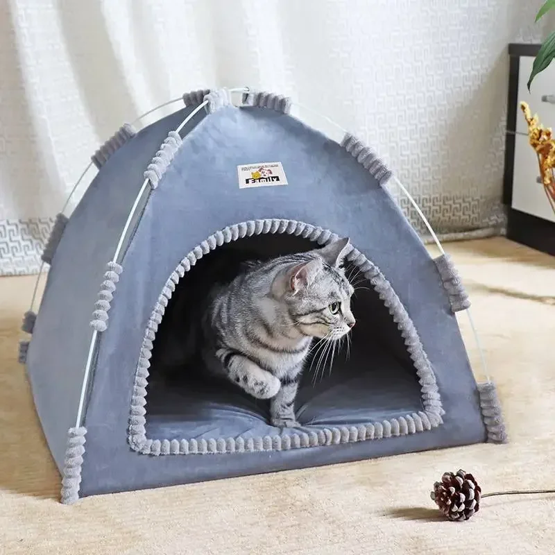 

Pet Tent Bed Cats House Cat Tent Cave Hut Kitten Sleeping Bed Warm Cushion Cat Nest Kennel Clamshell Puppy Tents Pet Accessories