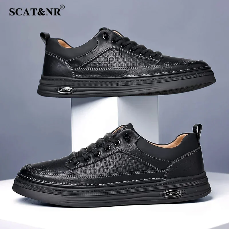 Модная мужская обувь в британском стиле туфли из натуральной кожи на толстой