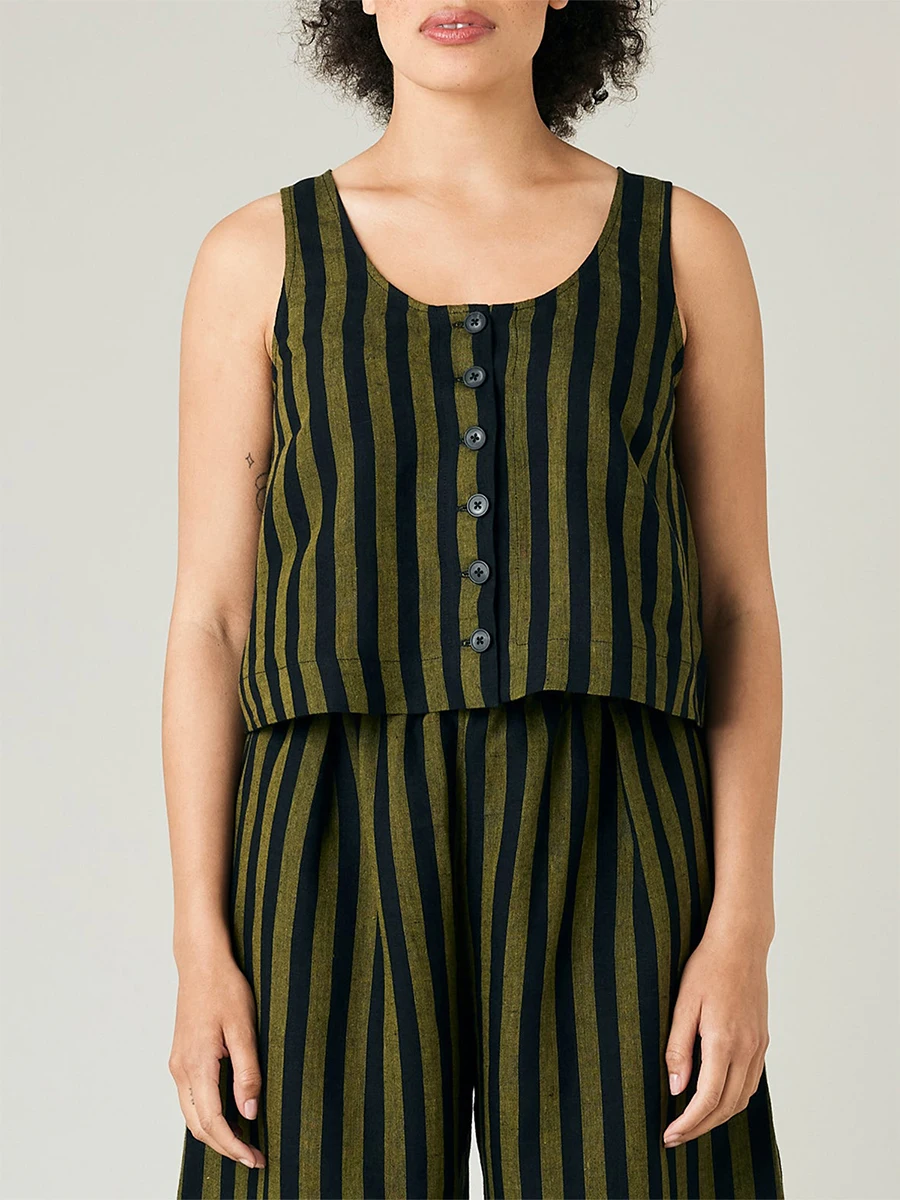 Женская летняя блузка без рукавов с глубоким круглым вырезом свободные брюки