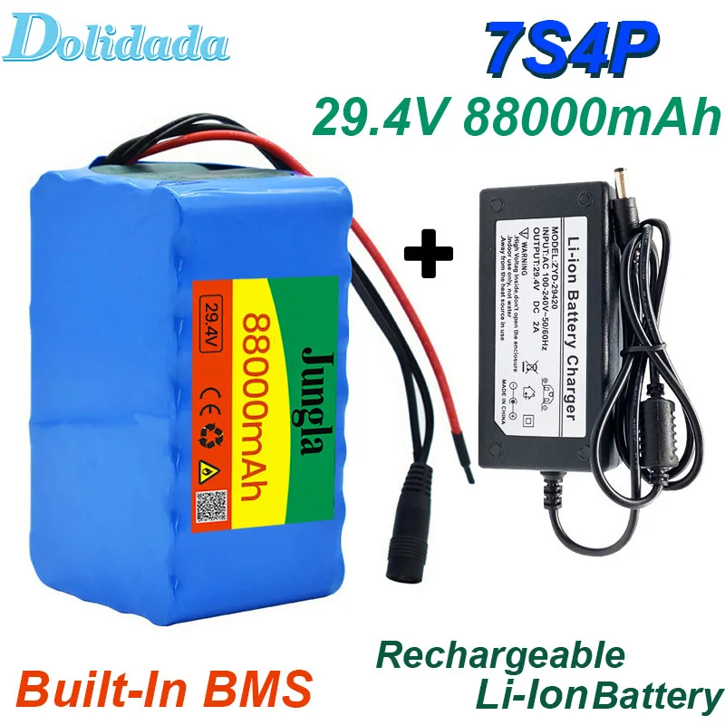 

7S4P 18650 29,4 V 88000mAh 88Ah Встроенный BMS перезаряжаемый литий-ионный аккумулятор для электрического велосипеда скутера инвалидной коляски мотора с зарядным устройством