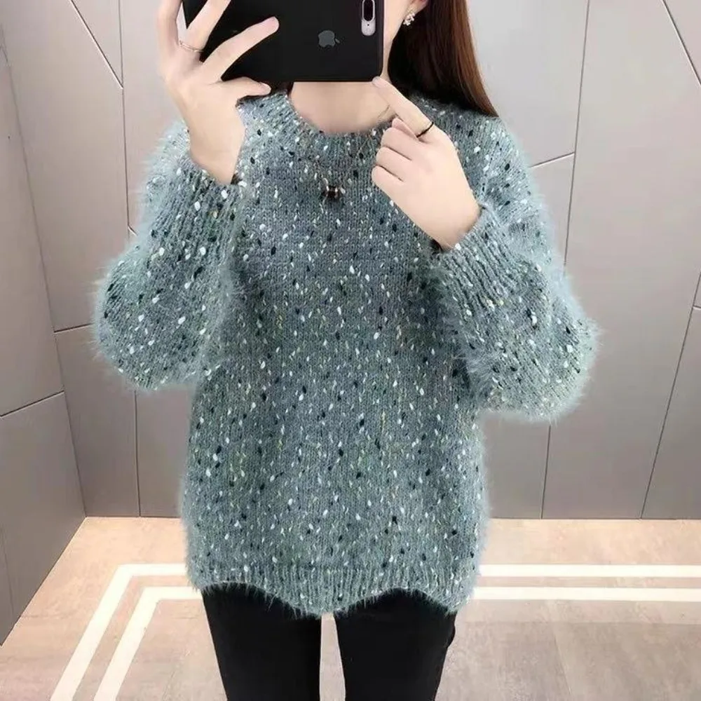 

Season's new thick mink-like fashion sweater with loose knit bottoming shirt for women's design