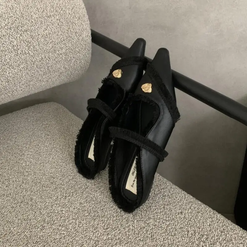 Мюли женские с острым носком плоская подошва дизайнерские модные туфли уличное