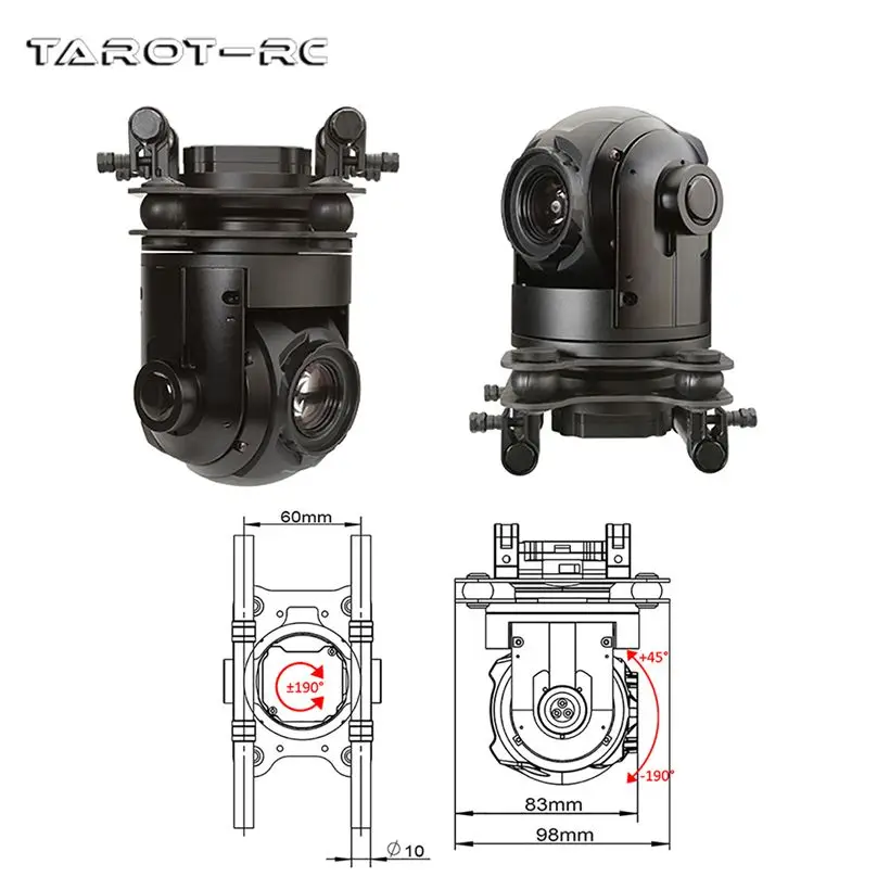 

Tarot-RC 10X Two-axle Ball Pod Gimbal Support Upright And Inverted HDMI-Compatible Output T10X-2A Fixed-Wing Drone Helicopters