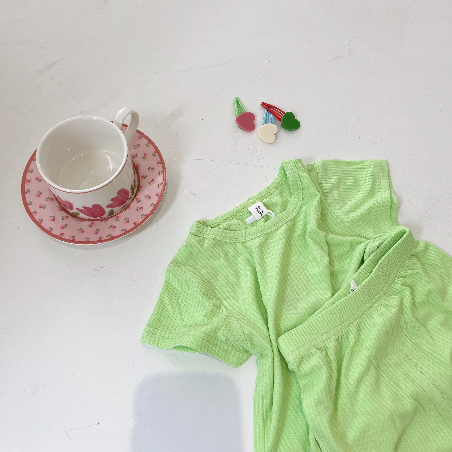 Baby Boys Girls Ribbed Cotton Outfits Short Sleeve Tops+Shorts Sleepwear Pajamas Set Children 2pcs Nightgowns Kids Clothing