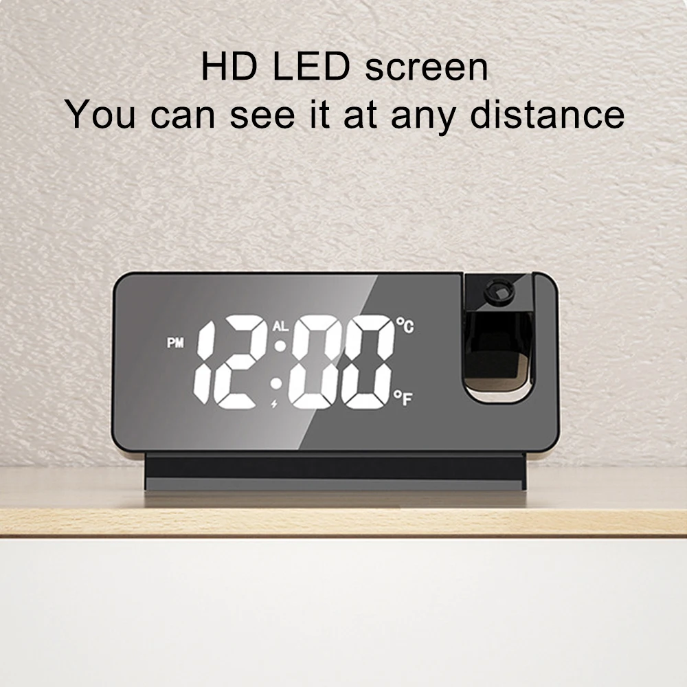 LED Digital Projection Alarm Clock with FM Electronic Radio Time Projector Bedroom Bedside Mute |