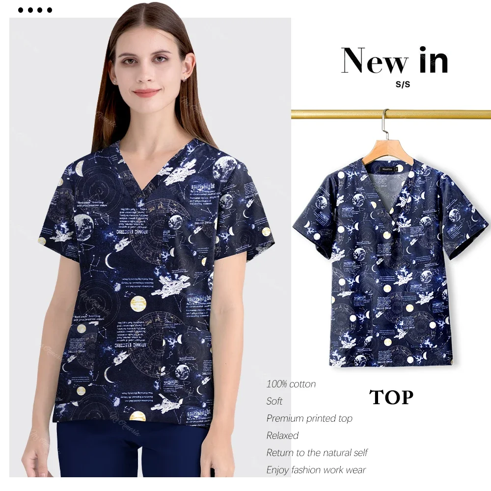 Хирургическая униформа футболка с принтом и 3 карманами героями мультфильмов