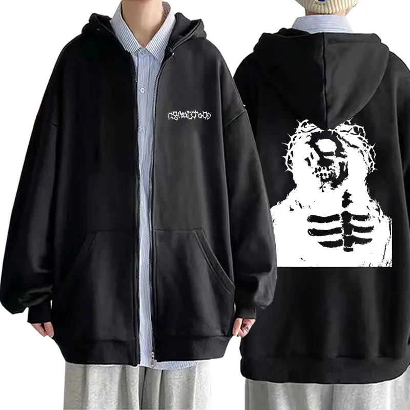 

Playboi Carti Brand Rapper Ken Carson A Great Chaos Print Zipper Hoodie Number Nine Skull Horror Jacket Men Hip Hop Streetwear
