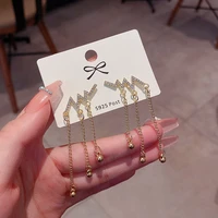 2022 trend korean long wire tassel thread chain climb star heart beads pendants dangle drop earrings straight hanging earrings