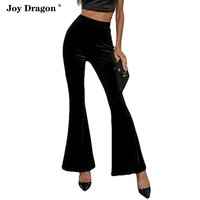 2022 new fashion women slim long pants spring solid color high waist velvet black flared trousers temperamental commuter