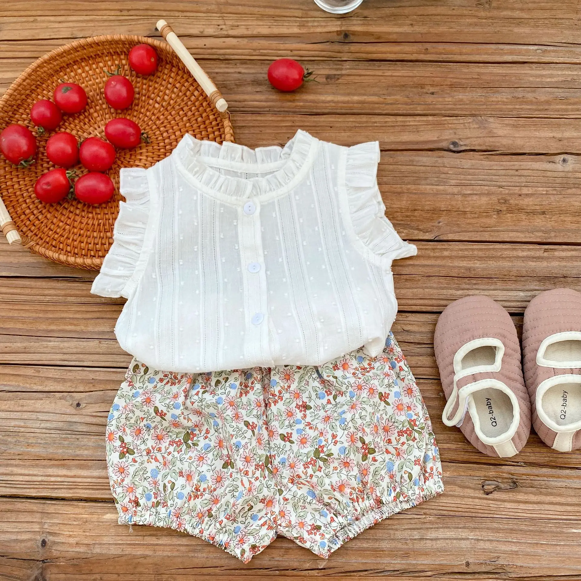 

Children Sets Comfortable Pretty Lovely Arder Simple Korean Print Solid Button Single Row New Summer Style Lace Sleeve
