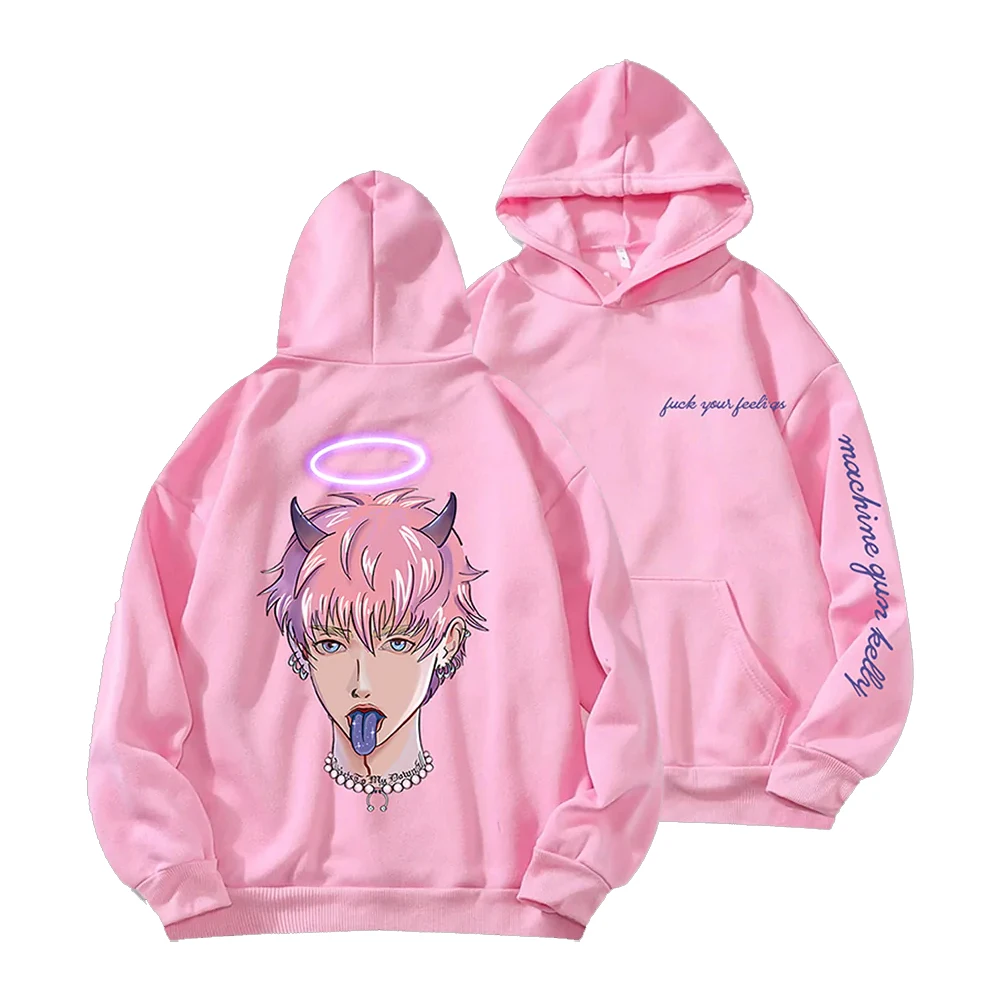 

2022 Machine Gun Kelly Pink Feelings Pullover Hoodie Long Sleeve Men Women Hooded Sweatshirt Casual Style MGK Merch Clothes