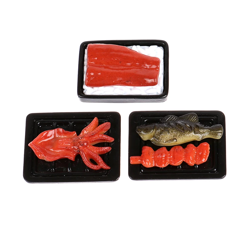 

Миниатюрный Кукольный домик, поднос для еды, поднос для барбекю, жарки, мини-барбекю, кальмар, угорь, рисовая еда для кукольного дома, кухни, у...