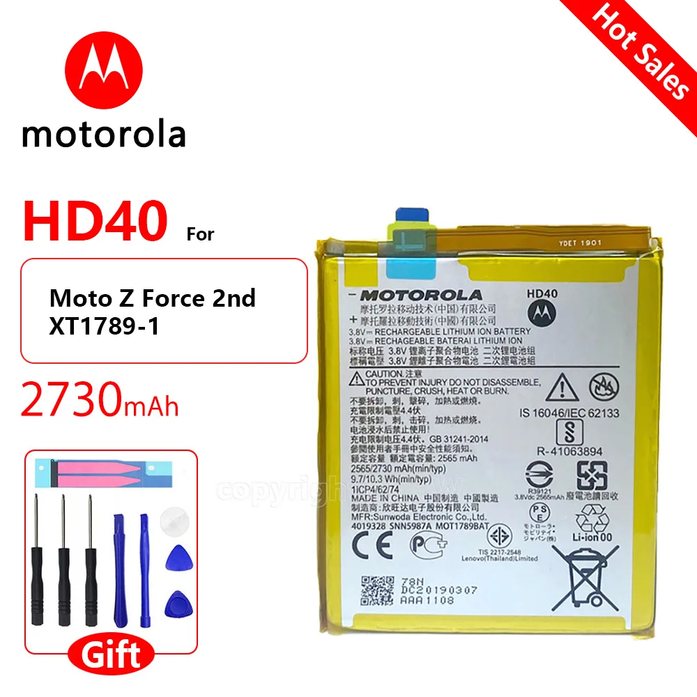 

Original New Motorola HD40 Battery For Moto Z Force 2nd Moto Z Force 2nd gen Moto Z2 Force XT1789-1 XT1789-06 2730mAh SNN5987A