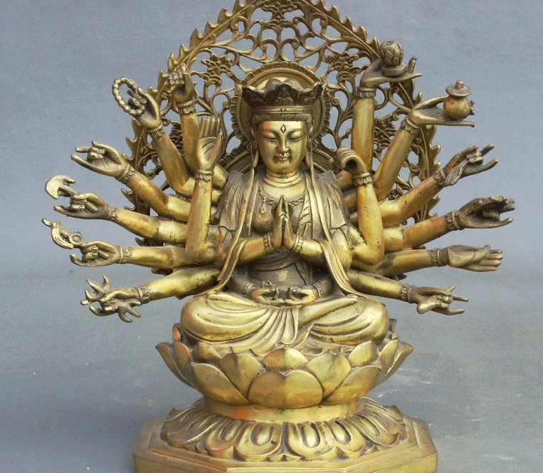 

10" Tibet Buddhism Brass 18 Hands Maha Cundi Bodhisattva Buddha Goddess Statue