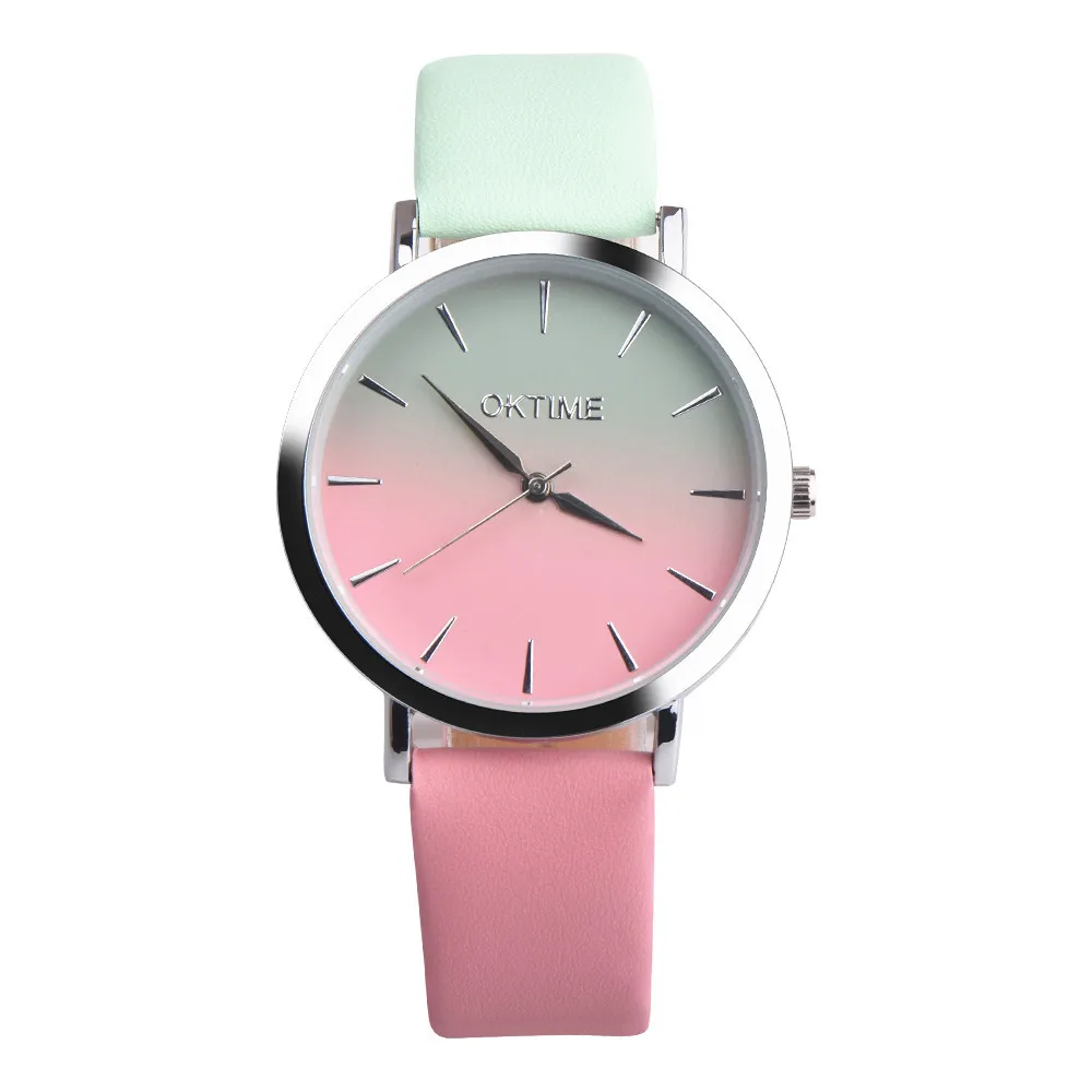 

Ladies Watches Retro Rainbow Design Leather Band Analog Alloy Quartz Wrist Watch Clock Montre Femme relojes para mujer