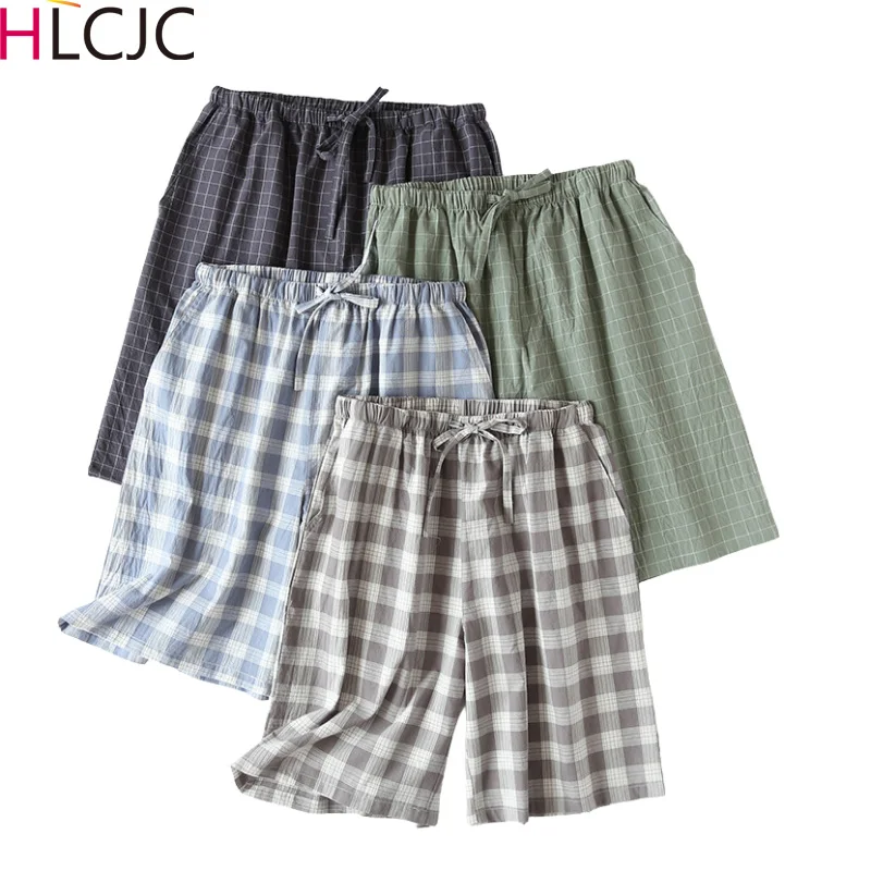 

Мужские марлевые брюки, клетчатые хлопковые марлевые брюки для сна, Женская пижама, Мужская короткая Пижама для сна 2022