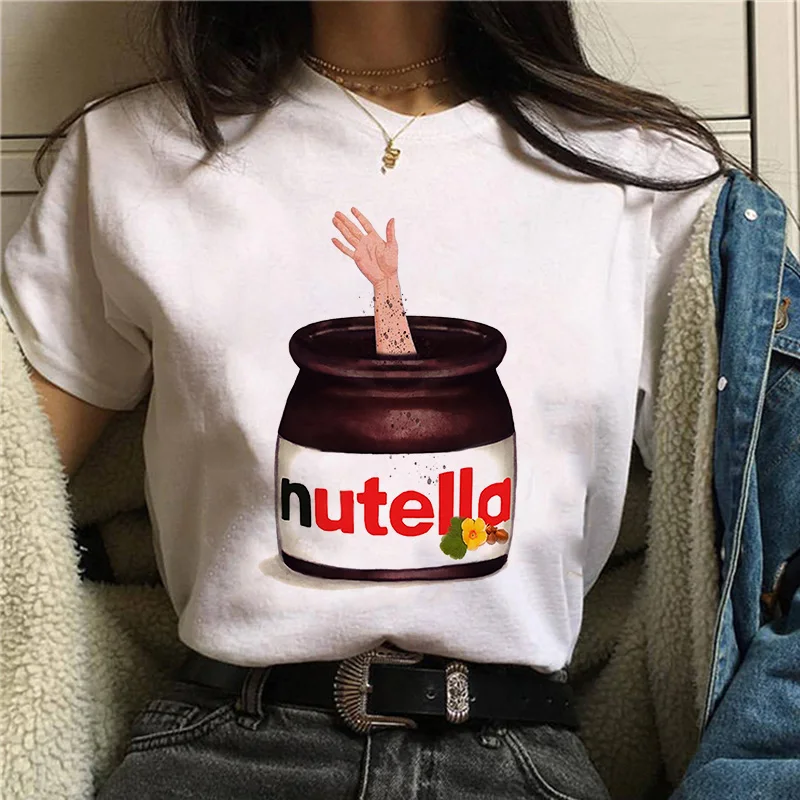 Женская футболка с принтом Nutella Girl модная в стиле Харадзюку симпатичная