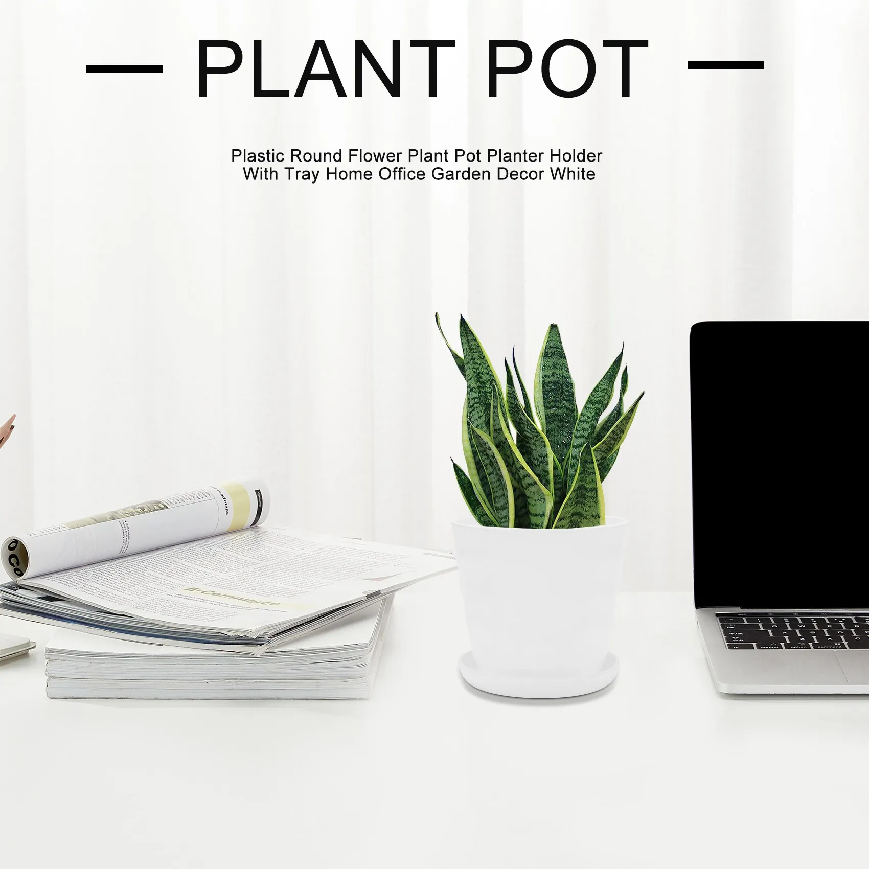 

Plastic Round Flower Plant Pot Planter Holder With Tray Home Office Garden Decor White