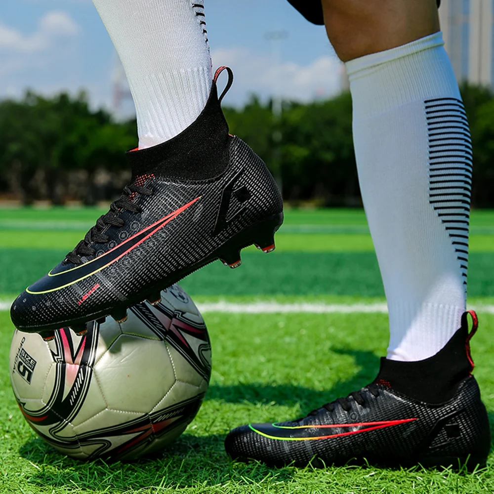 New High Ankle Soccer Shoes Men Turf Soccer Cleats Grass Football Training Shoes for Kids Football Boots Women Sneakers FG 33-46
