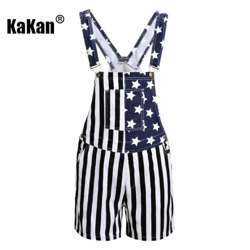 Мужские джинсы на бретелях Kakan красные летние брюки в американском стиле Дня