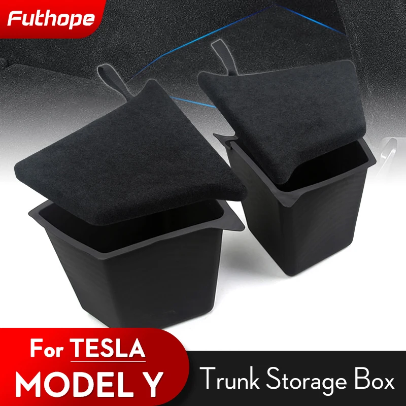 Futhope Car Trunk Side Storage Box Under Seat Organizer Flocking Mat Partition Board Stowing Tidying For Tesla Model Y 2020-22