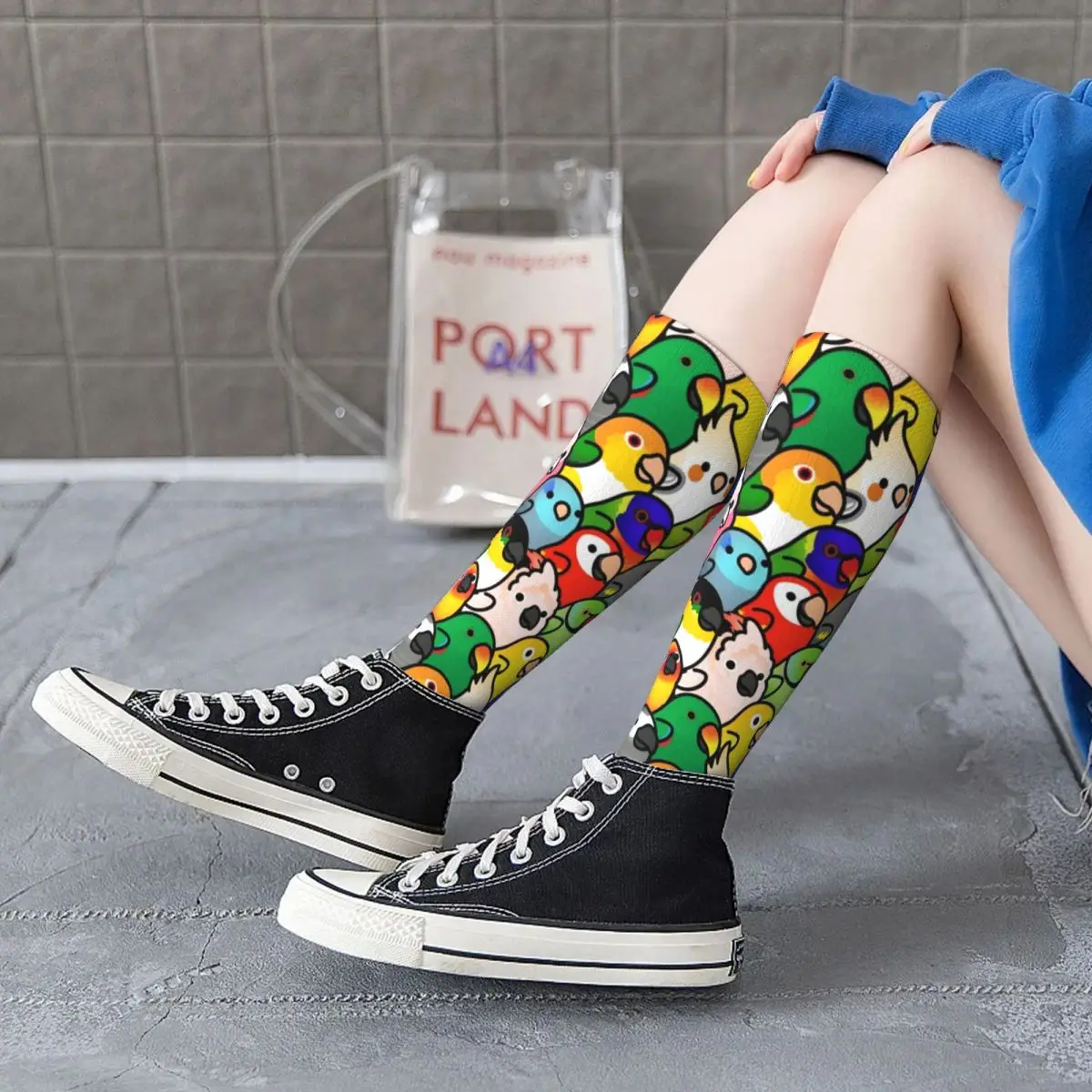 

Colorful Animal Print Socks Birds Cockatoo Spring Durable Mid Stockings Large Chemical Fiber Crazy Unisex Socks