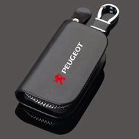 leather zipper keychain organizer pouch car key bag wallet case for peugeot logo 206 207 307 301 308 408 3008 508 car styling
