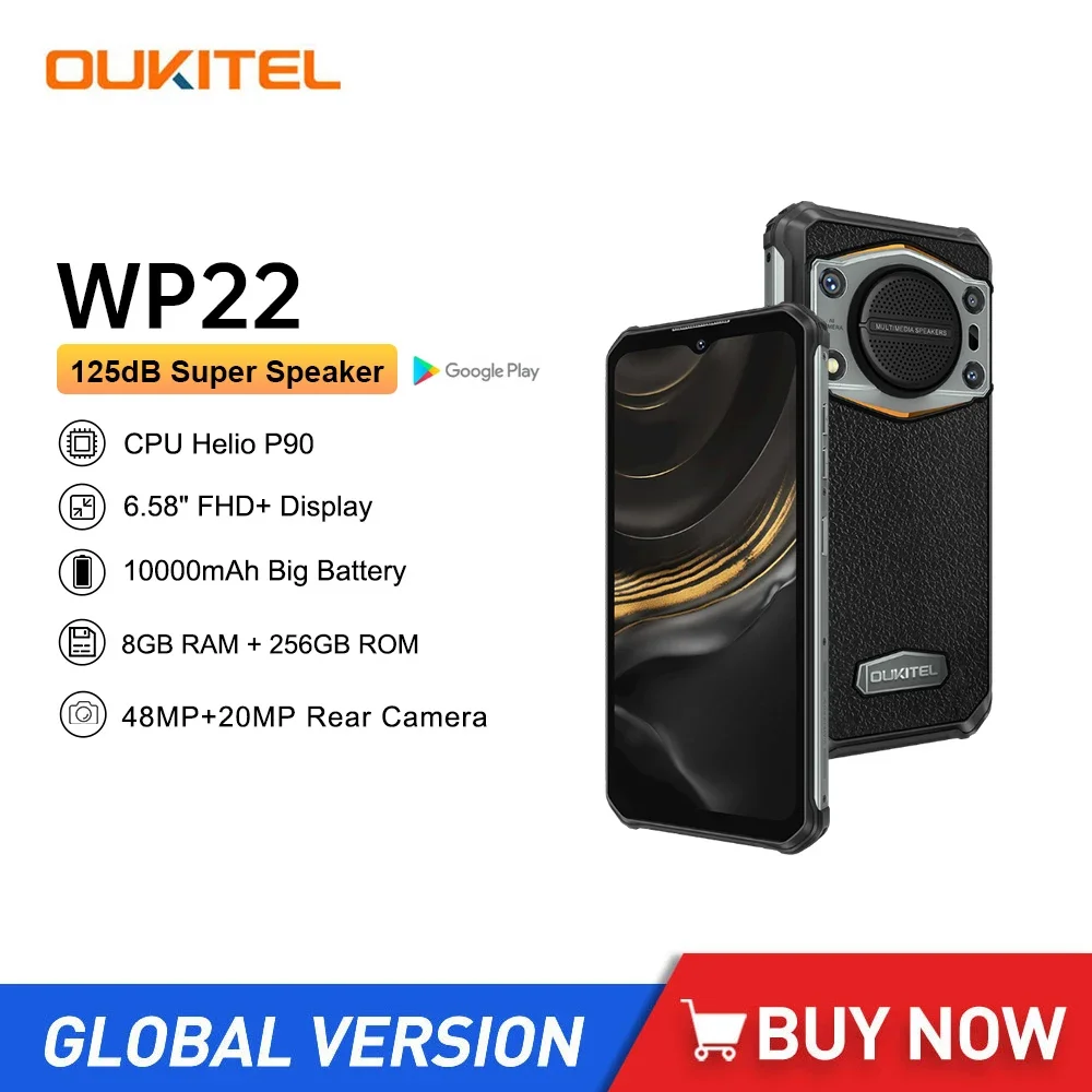 Прочный телефон Oukitel WP22 6 58 дюйма HD + 8 ГБ 256 Android 13 Helio P90 48 МП камера 10000 мАч ночное
