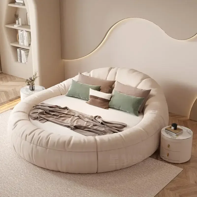 Кремовая круглая эстетичная кровать принцессы романтическая свадебная светлая
