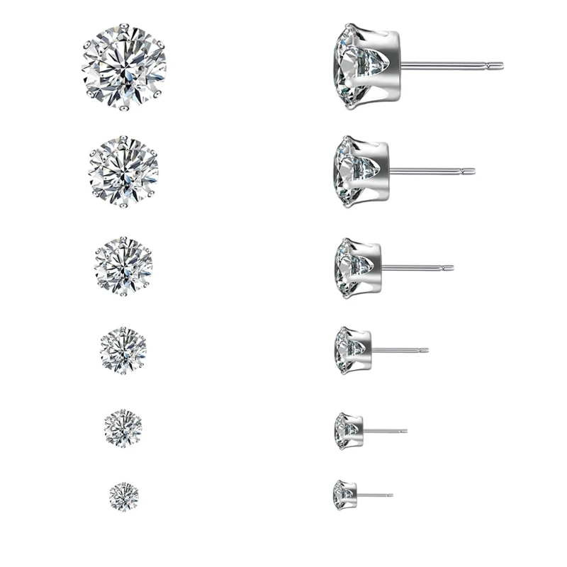 

6Pair Women Rhinestone Zircon Stainless Steel Ear Stud Ring Earrings Jewelry Set