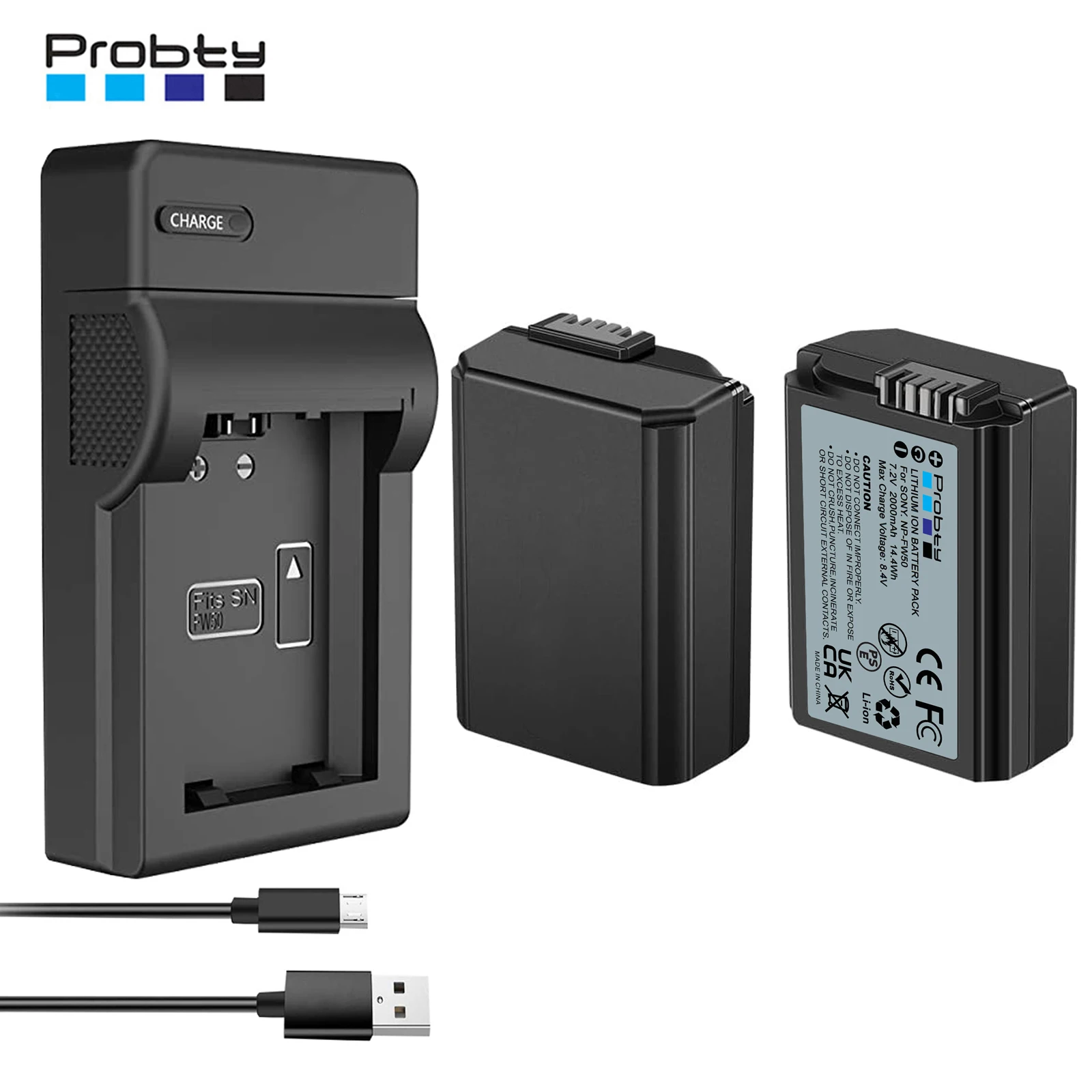 Зарядное устройство Probty 2000 мАч NP-FW50 для камеры и Micro USB Sony ZV-E10 A7 A7R A7RII A7S A6300 a6400 a6500 RX10