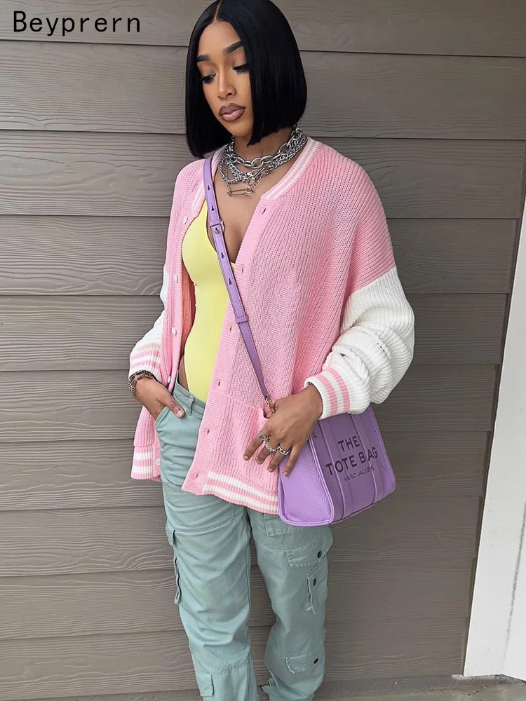 

Элегантный свитер Beyprern, куртка, пальто для женщин, вязаный кардиган на осень и зиму, свободный короткий топ с капюшоном, розовые наряды